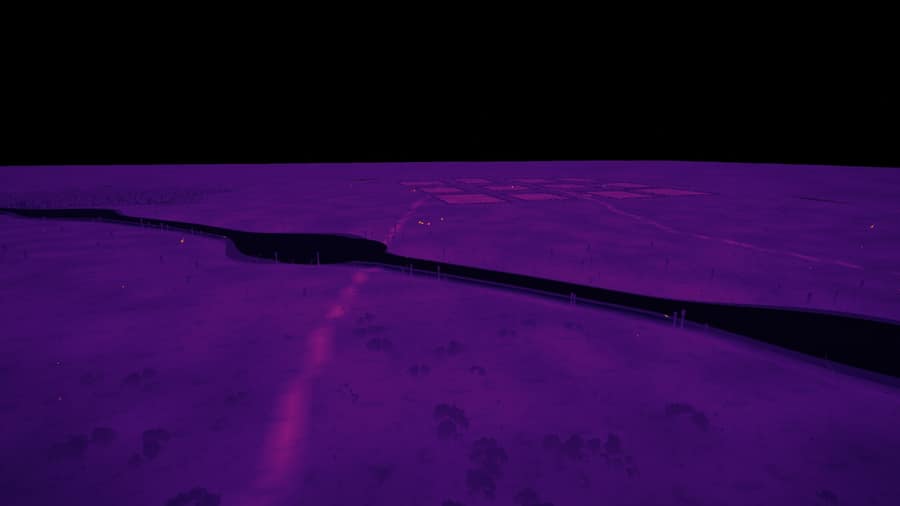 A patrol drone over the savanna at dusk